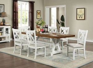 NEW 7 pieces Rustic Cottage Dining Room Furniture Table & White Chairs Set ICDT - Picture 1 of 2