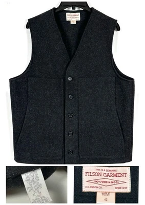 Chaleco de Lana CC Filson Mackinaw Largo Gris Carbón Negro Western Exterior EE. UU. Talla 42 Foto 1 de 4
