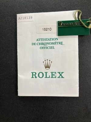 Etichetta di garanzia Rolex per Oyster Perpetual Date 15210 A218139 A... - Immagine 1 di 2
