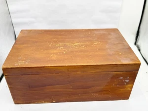 VINTAGE WOODEN STORAGE BOX HANDMADE RECTANGULAR CHEST - Picture 1 of 10