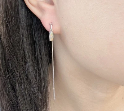 Solid Black Opal Earrings Threader Threads Silver 925 Special Unique Jewellery - Image 1 of 4