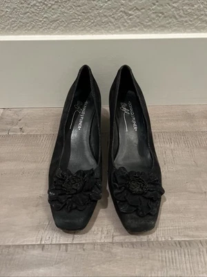 Vintage Donald J Pliner Kitten Heels Sugar Pumps Shoes Black Rosette Sparkle 6.5 - Image 1 of 4