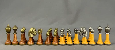 32 Pc Italfama Persian Staunton Metal & Wood Classic Chess Piece Set ~ Italy - Image 1 of 4