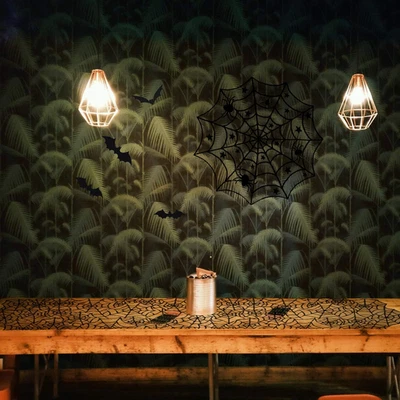 Round Tablecloth Runner 39 Pcs Halloween Decorations Kit Black Lace Spiderweb - Image 1 of 4