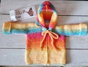 Baby Strickjacke mit Kapuze, Gr. ca. 56, unisex, Handmade, kuschelig - Bild 1 von 3