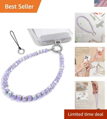 Dije de teléfono con cuentas con cordón de muñeca de moda en púrpura - un accesorio de lujo Foto 1 de 4