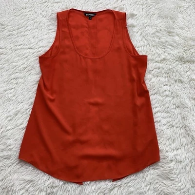 Express Womens M Top Sleeveless Fire Orange Pullover Round Neck Slit Back - Image 1 of 4