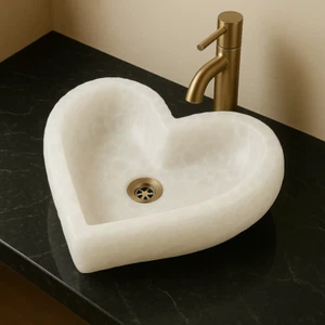 Heart Shaped Quartz Crystal Sink | Hand-Carved Stone Wash Basin Luxury bowl - Picture 1 of 8