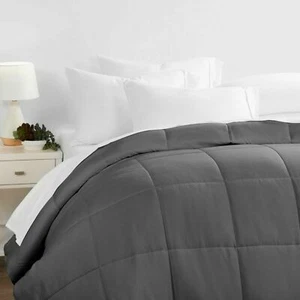 #082 King Size Lightweight Down Alternative Comforter Dark Gray Ultra Soft - Picture 1 of 7