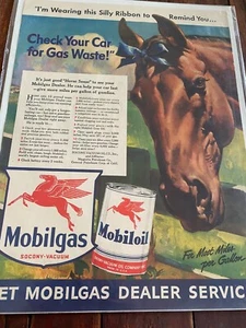 Vintage 1942 Mobiloil Horse Wearing Silly Blue Ribbon ad - Bild 1 von 1