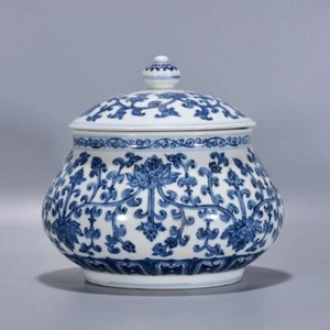 Vaso piante fiori porcellana blu e bianca fine dipinto a mano cinese - Foto 1 di 9