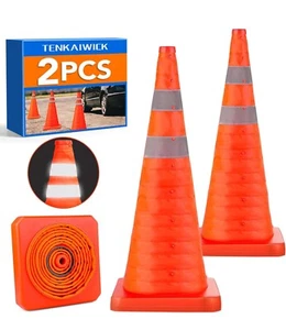 [2 Pack]28 Inch Collapsible Traffic Safety Cones - Parking Cones with Reflective - Picture 1 of 8