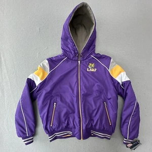 VINTAGE LSU Jacket Womens Large Purple Yellow Louisiana State Reversible Fleece - Picture 1 of 13