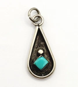 Ciondolo a goccia argento shadowbox turchese vintage nativi americani sud-ovest - Foto 1 di 13