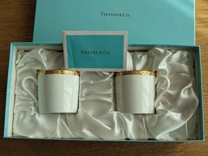 Tiffany & Co. Gold Band Pair of tea cup & Saucers white - Picture 1 of 4