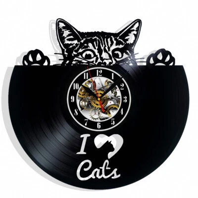 I Love Cats Vinyl Wall Clock Gift Birthday Holiday Art Home Room Decor Design - Image 1 of 4