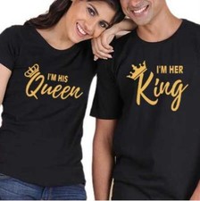 I'm Her King, His Queen Trending Couple Men And Women Letters Short-Sleeved T-Sh