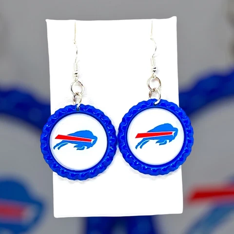 Buffalo Bills Inspired Football  Bottle Cap  Dangle  Earrings Cover