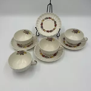 Copeland Spode Rose Briar Set Of (4) Footed Tea Cups And Saucers (Crazing) - Picture 1 of 12