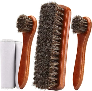 4Piece Horsehair Shoe Brush Shine Kit Shoe Polish Kit Leather Shoes Boot Clean - Picture 1 of 6