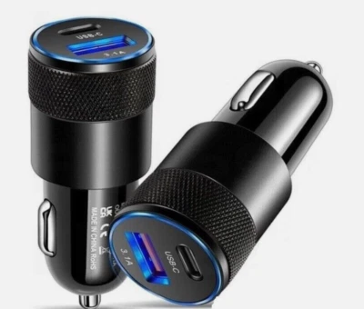 CARICABATTERIE AUTO 2 USB C CARICATORE CELLULARE SMARTPHONE PRESA ACCENDISIGARI - Immagine 1 di 4