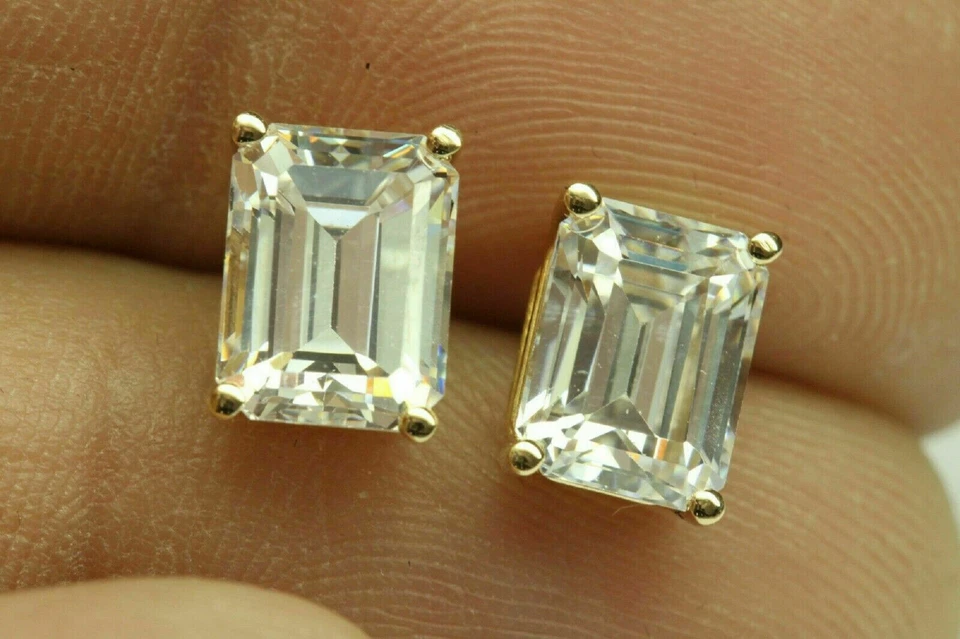 2Ct Simulated Diamond Women's Stud Earrings 14K Yellow Gold Finish Screw Back - Image 1 of 4