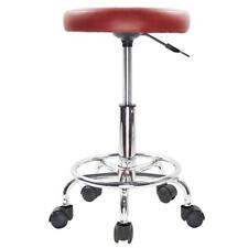 PU Leather Round Rolling Stool with Foot Rest Swivel Height Adjustment Spa Dr...