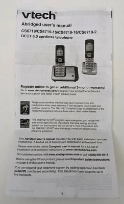 VTech CS6719 Home Phone Abridged User Manual, Pre-Owned - Image 1 of 3