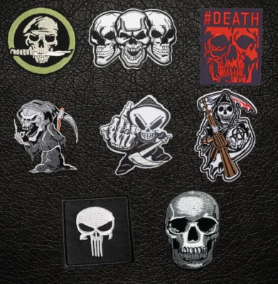 Totenkopf Patch Aufnäher Aufbügler Flicken Sensenmann Grusel Metal Kutte - Bild 1 von 2