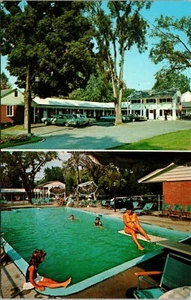 Colonial Motor Inn Burlington Vermont Postkarte Pool Frau Badeanzug Autos  - Bild 1 von 2