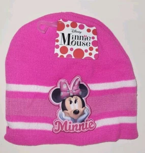 Disney Minnie Mouse Knit Beanie Hat Cap Pink Striped Winter Girls One Size - Picture 1 of 3