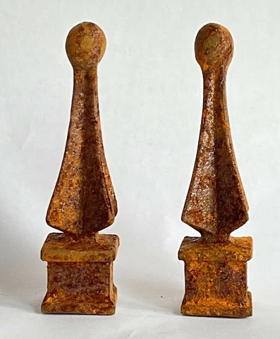 TWO Solid Cast Iron Steeple Finials Architectural Rust Finish Decor Fence 4" Cover