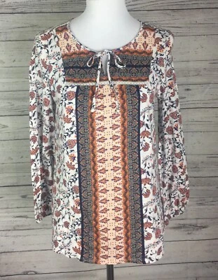 Top tejido América vintage para mujer talla S multicolor floral ojo de cerradura lazo cuello campesino Foto 1 de 4