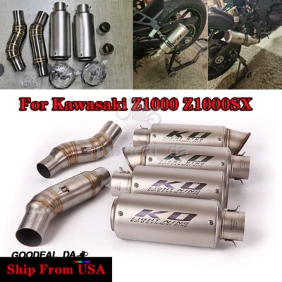 2pcs Exhaust 51mm Tip Muffler DB Killer Mid Link Pipe For Kawasaki Z1000 Z1000SX - Image 1 of 4