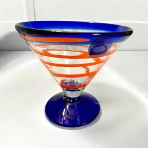 Kosta Boda Royal Caribbean Art Glass Martini Glass  Blue & Orange Spiral (V6) - Picture 1 of 6