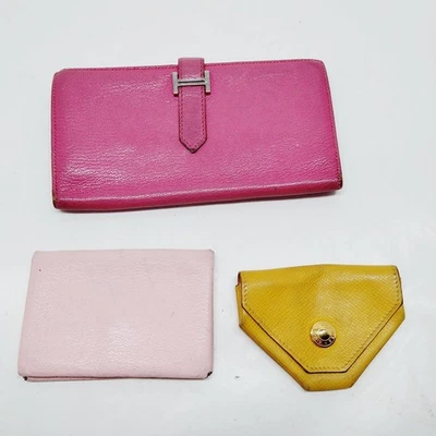 SIN TARIFA Hermes Cartera Larga Monedero 3 Set Cuero Rosa 1025149 Foto 1 de 4
