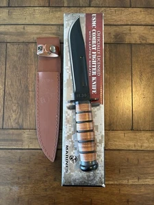 USMC Combat Fighter Knife with Leather Sheath - Picture 1 of 9