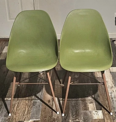 Sillas Sam Avedon Alladin vintage 2 MCM 60 aguacate verde plástico moldeado cubo Foto 1 de 4