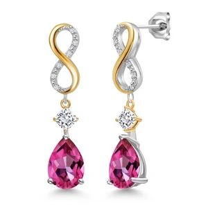 925 Silver and 10K Yellow Gold Dangle Earrings Mystic Topaz Moissanite (5.20 - Picture 1 of 6