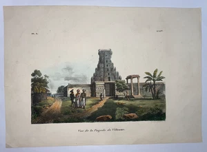 INDIA PONDICHERY VILNUR TEMPLE 1827 CHARLET LARGE ANTIQUE VIEW 19TH CENTURY - Picture 1 of 2