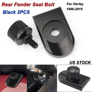 Rear Fender Seat Bolt Tab Screw w/ Knob Cover Nut Kit For Harley Touring Black  - Picture 1 of 11