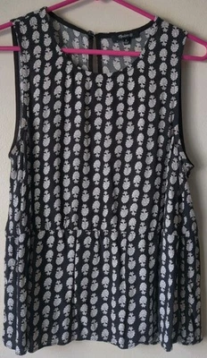 Camiseta sin mangas Madewell para mujer con volantes Bloomstamp estampado negro/blanco peplum talla M Foto 1 de 4