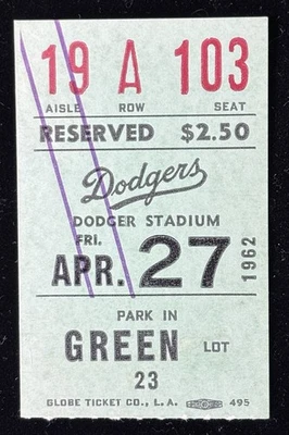 1962 LA Dodgers Ticket Don Drysdale  25 Win Leads The League YR/Clemente 4/27⚾️ - Image 1 of 3