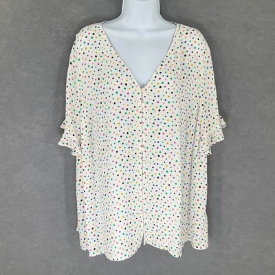 CeCe Топ женщин 3 X кнопка спереди многоцветный горошек оборки рукав причудливый - Изображение 1 из 4