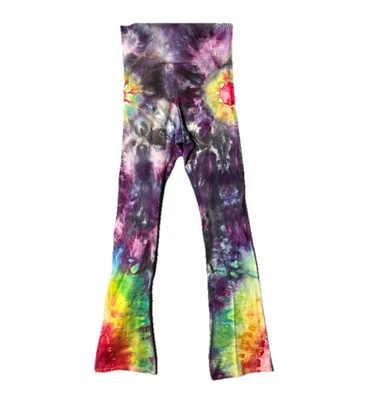Leggings Royal Apparel Tie Dye Hippie Flare Festival XS tiro alto cintura arco iris Foto 1 de 4