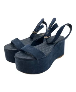CHANEL Sandals Women's Size 36 Navy Suede - Picture 1 of 8