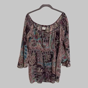 Jordache Y2K Babydoll Fairy Metallic Peasant Festival Semi Shear Boho Top L - Picture 1 of 8