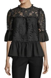 Kate Spade  Sm New York Women’s Black Tapestry Lace 3/4 Sleeve Blouse - Picture 1 of 5