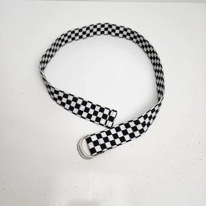 Retro Checkerboard Black & White D-ring Buckle Small Nylon Belt Unisex - Picture 1 of 4
