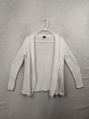 Talbots Women Sweater Large White Linen Knit Long Sleeve Open Front Cardigan — 第 1/4 张图片